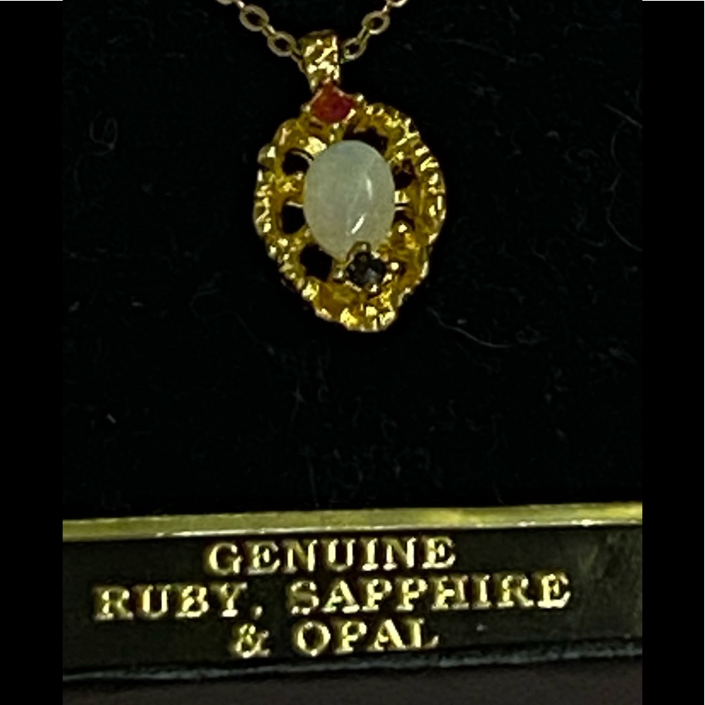 Van Doran Necklace With Real Geamstons Opal Ruby Sapphire New Original Box.